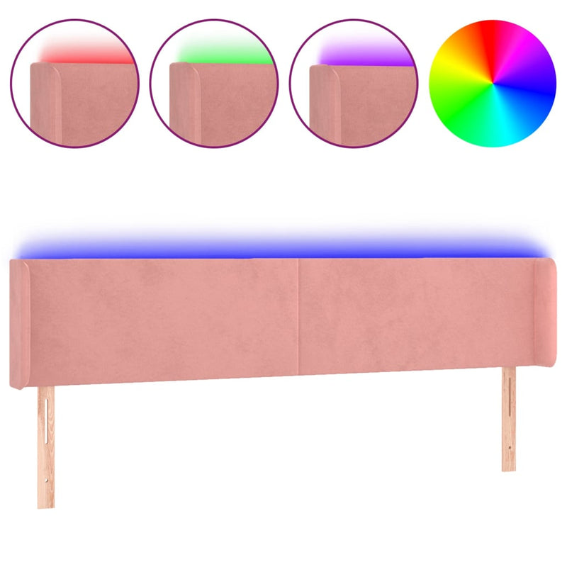 vidaXL rózsaszín bársony LED-es fejtámla 183x16x78/88 cm