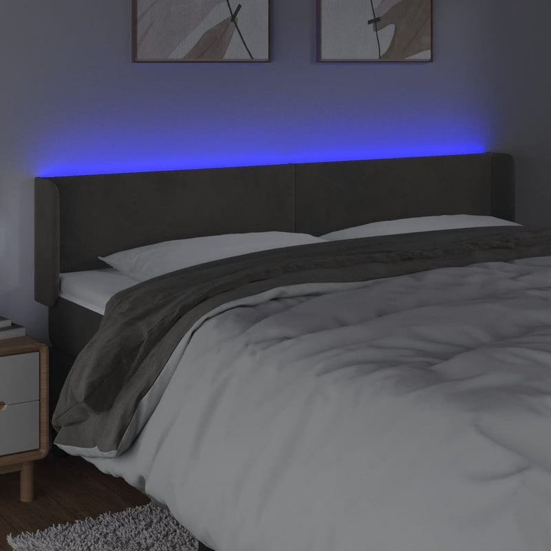 vidaXL sötétszürke bársony LED-es fejtámla 203 x 16 x 78/88 cm