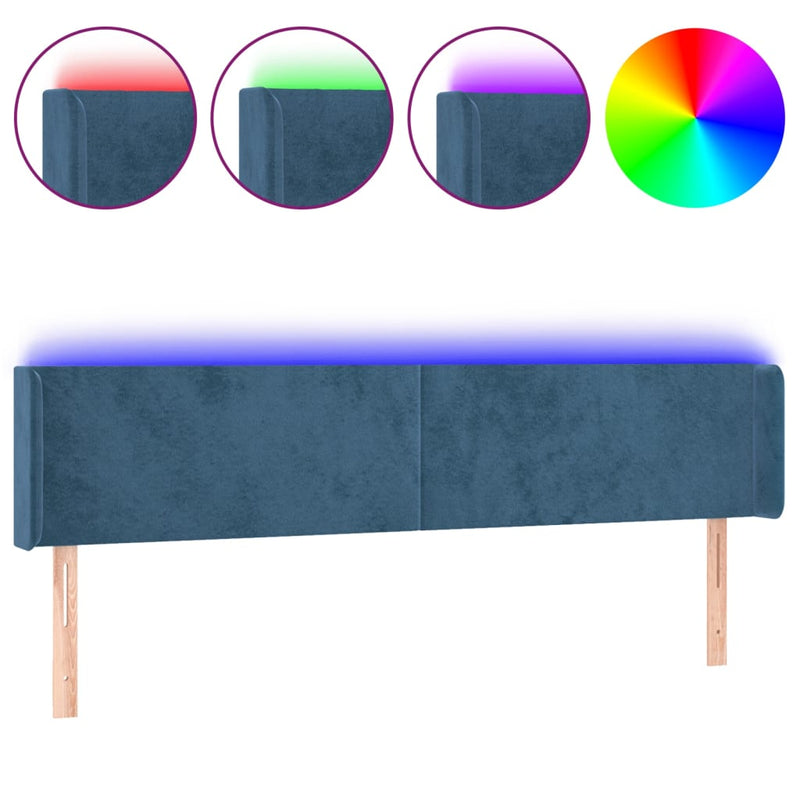 vidaXL sötétkék bársony LED-es fejtámla 203 x 16 x 78/88 cm