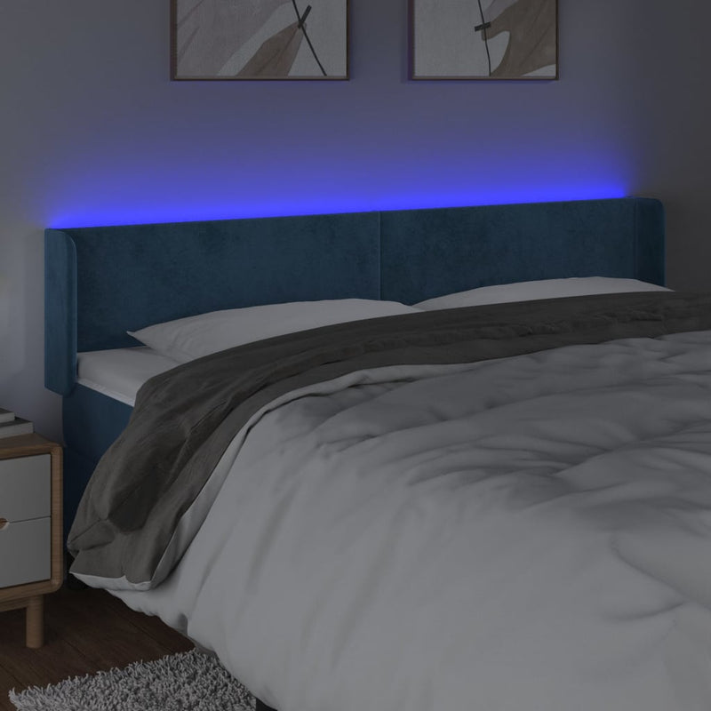 vidaXL sötétkék bársony LED-es fejtámla 203 x 16 x 78/88 cm