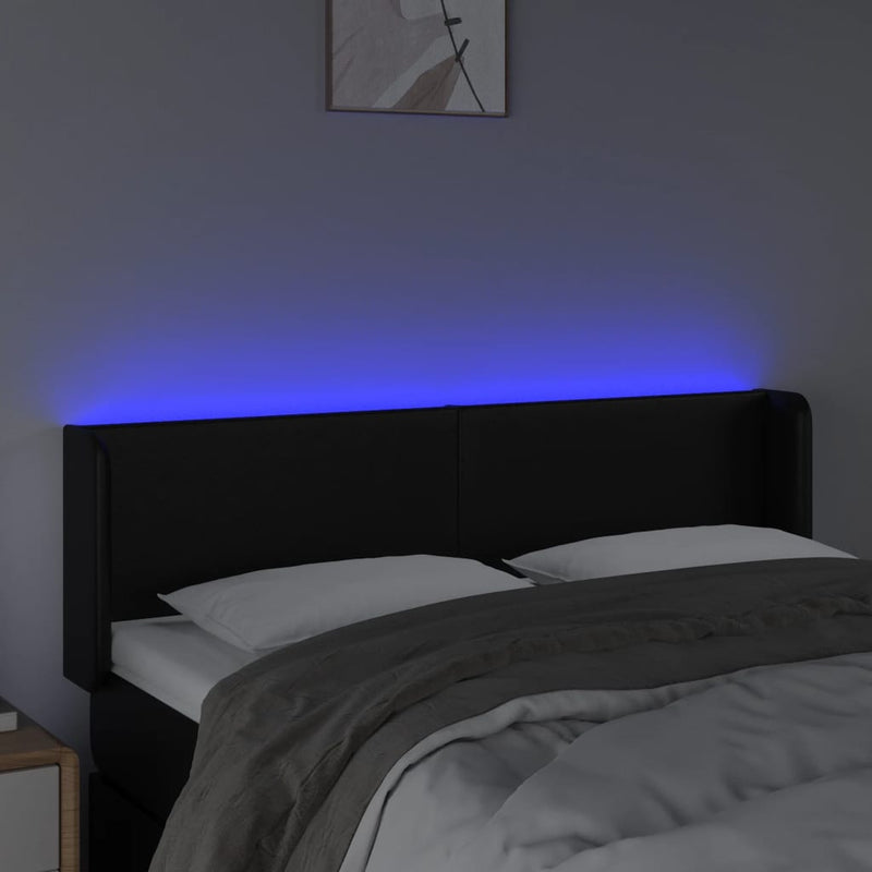 vidaXL fekete műbőr LED-es fejtámla 147 x 16 x 78/88 cm
