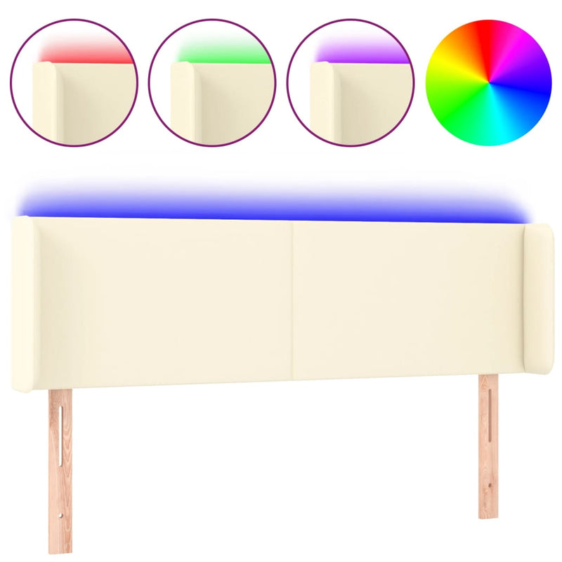 vidaXL krémszínű műbőr LED-es fejtámla 147 x 16 x 78/88 cm
