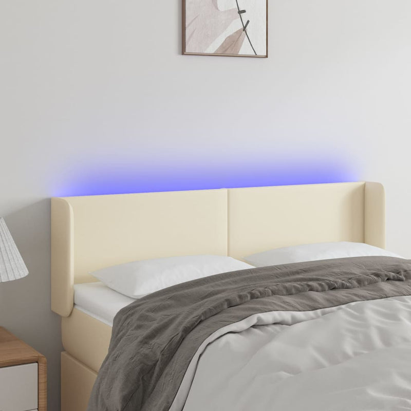 vidaXL krémszínű műbőr LED-es fejtámla 147 x 16 x 78/88 cm