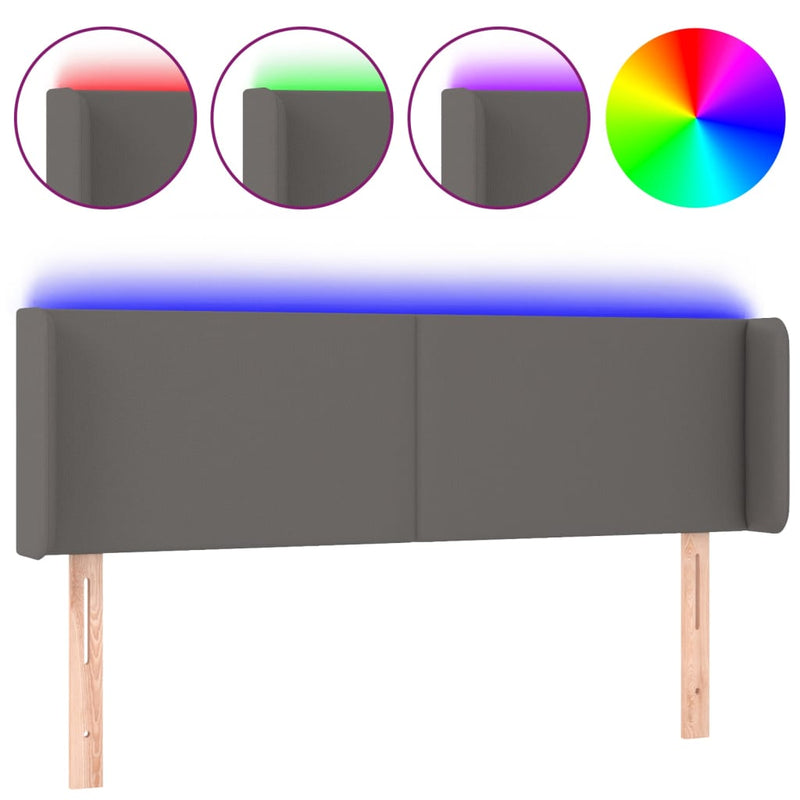 vidaXL szürke műbőr LED-es fejtámla szárnyakkal 147x16x78/88 cm