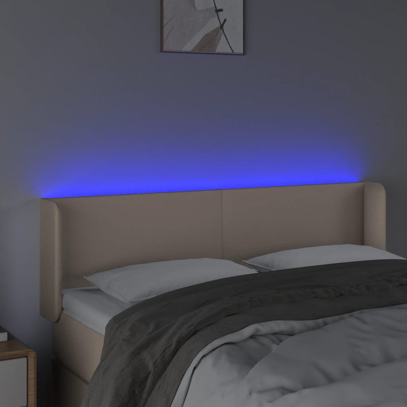 vidaXL cappuccino színű műbőr LED-es fejtámla 147x16x78/88 cm