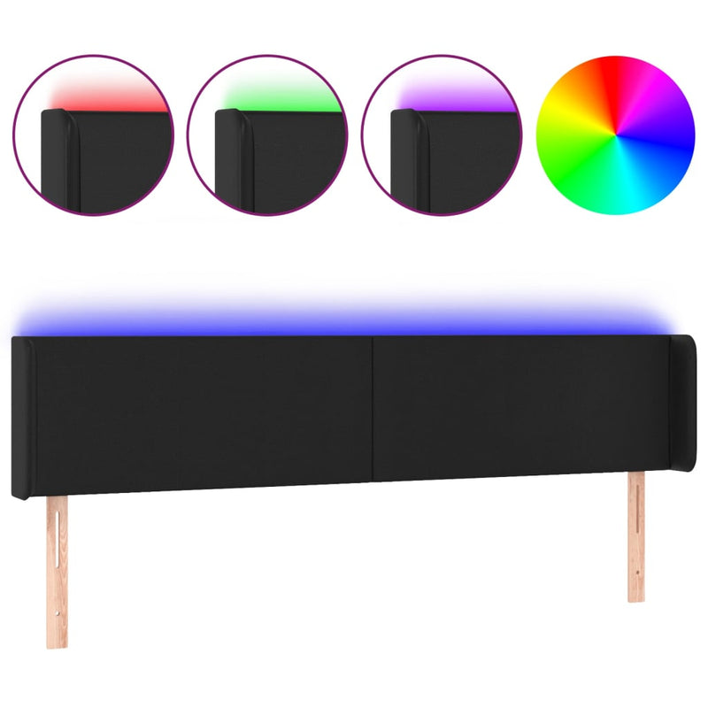 vidaXL fekete műbőr LED-es fejtámla 163 x 16 x 78/88 cm