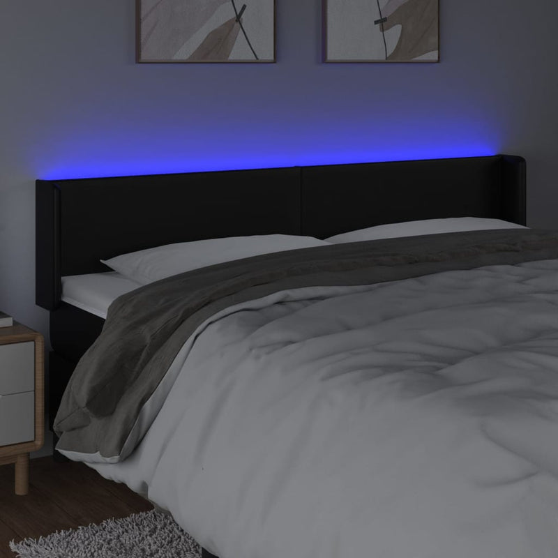 vidaXL fekete műbőr LED-es fejtámla 163 x 16 x 78/88 cm