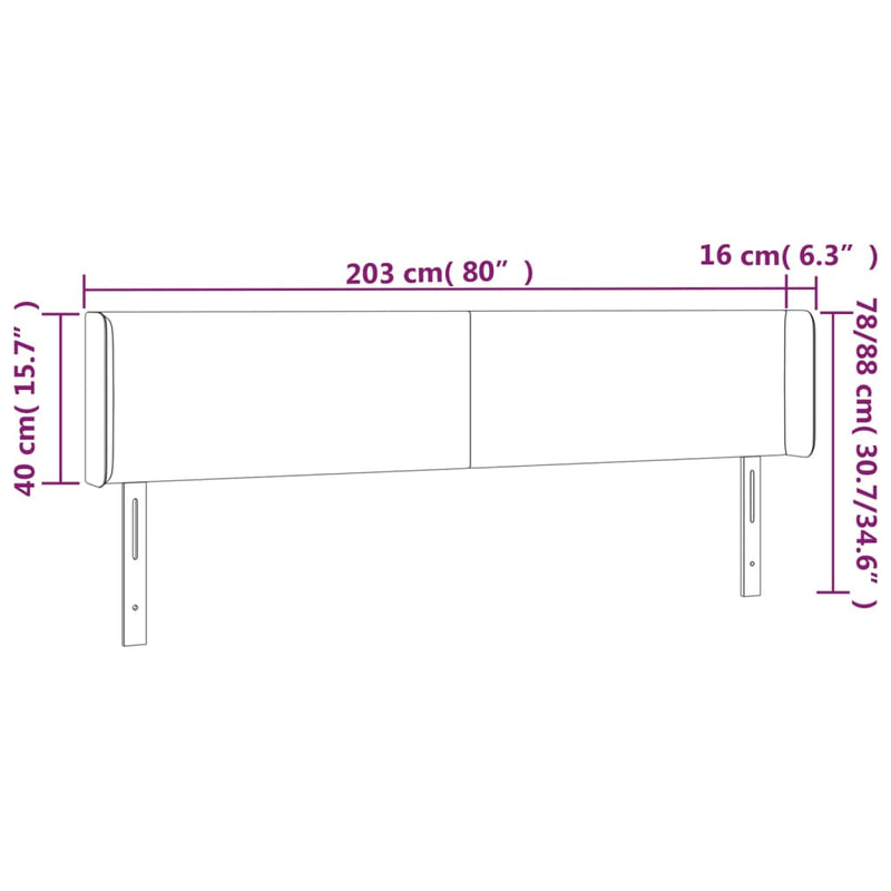 vidaXL fehér műbőr LED-es fejtámla 203x16x78/88 cm