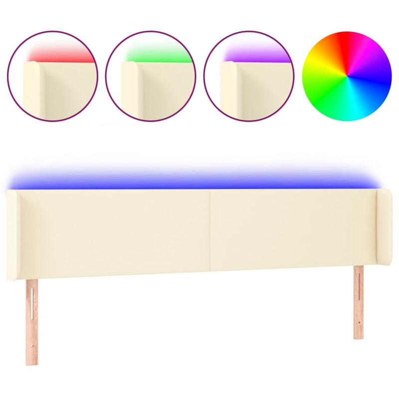 vidaXL krémszínű műbőr LED-es fejtámla 203 x 16 x 78/88 cm