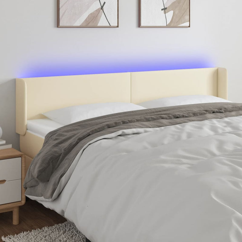 vidaXL krémszínű műbőr LED-es fejtámla 203 x 16 x 78/88 cm