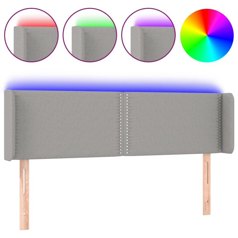 vidaXL világosszürke szövet LED-es fejtámla 147 x 16 x 78/88 cm