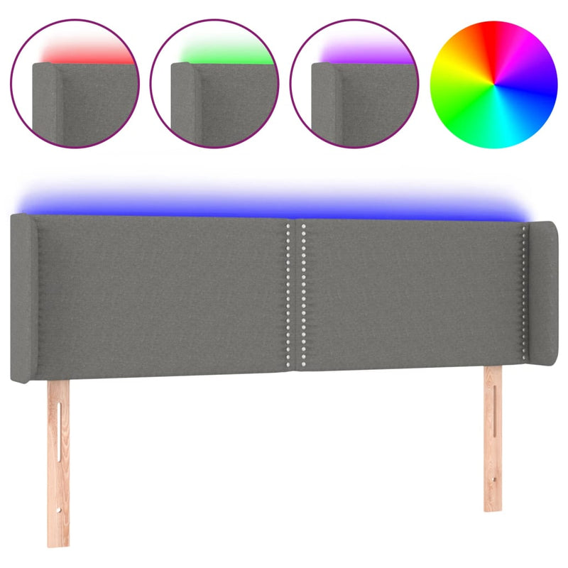 vidaXL sötétszürke szövet LED-es fejtámla 147 x 16 x 78/88 cm