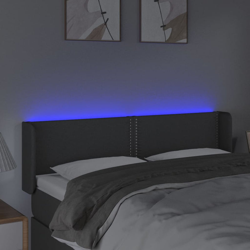 vidaXL sötétszürke szövet LED-es fejtámla 147 x 16 x 78/88 cm