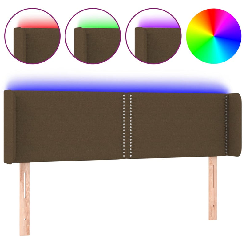 vidaXL sötétbarna szövet LED-es fejtámla 147 x 16 x 78/88 cm