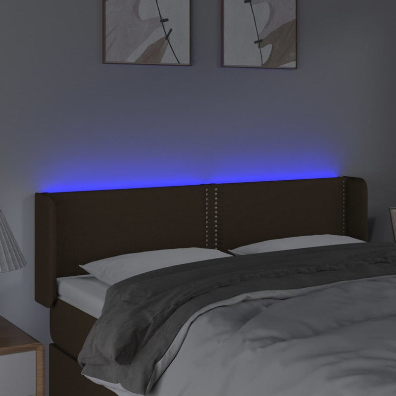 vidaXL sötétbarna szövet LED-es fejtámla 147 x 16 x 78/88 cm