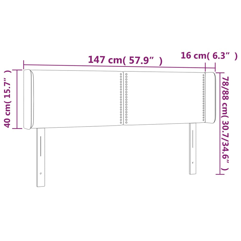 vidaXL sötétbarna szövet LED-es fejtámla 147 x 16 x 78/88 cm