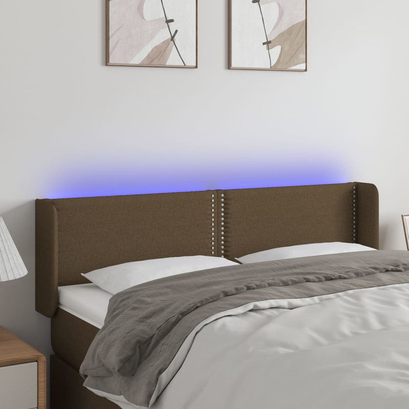 vidaXL sötétbarna szövet LED-es fejtámla 147 x 16 x 78/88 cm