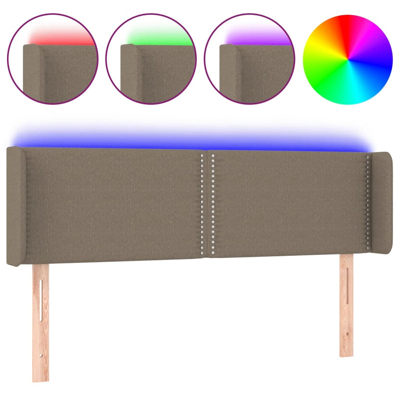 vidaXL tópszínű szövet LED-es fejtámla 147 x 16 x 78/88 cm