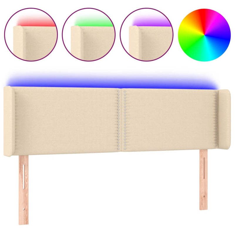 vidaXL krémszínű szövet LED-es fejtámla 147 x 16 x 78/88 cm