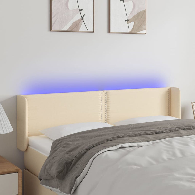 vidaXL krémszínű szövet LED-es fejtámla 147 x 16 x 78/88 cm