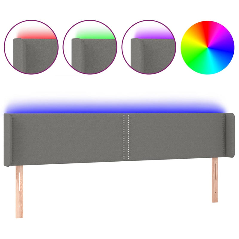 vidaXL sötétszürke szövet LED-es fejtámla 163 x 16 x 78/88 cm