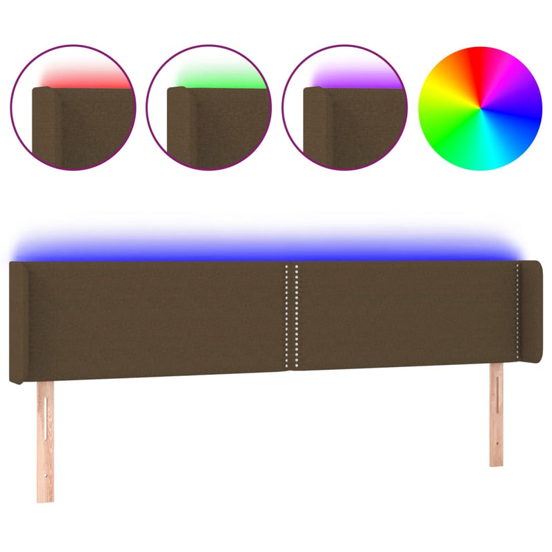 vidaXL sötétbarna szövet LED-es fejtámla 163 x 16 x 78/88 cm
