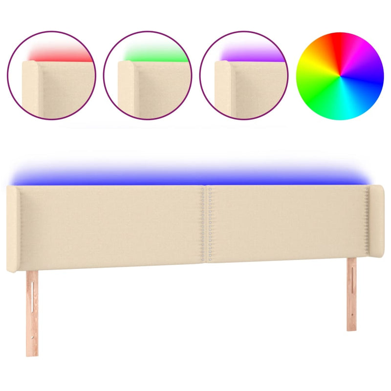 vidaXL krémszínű szövet LED-es fejtámla 163 x 16 x 78/88 cm