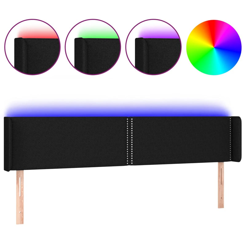 vidaXL fekete szövet LED-es fejtámla 183 x 16 x 78/88 cm