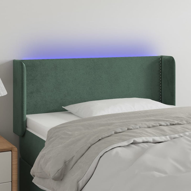 vidaXL sötétzöld bársony LED-es fejtámla 83 x 16 x 78/88 cm