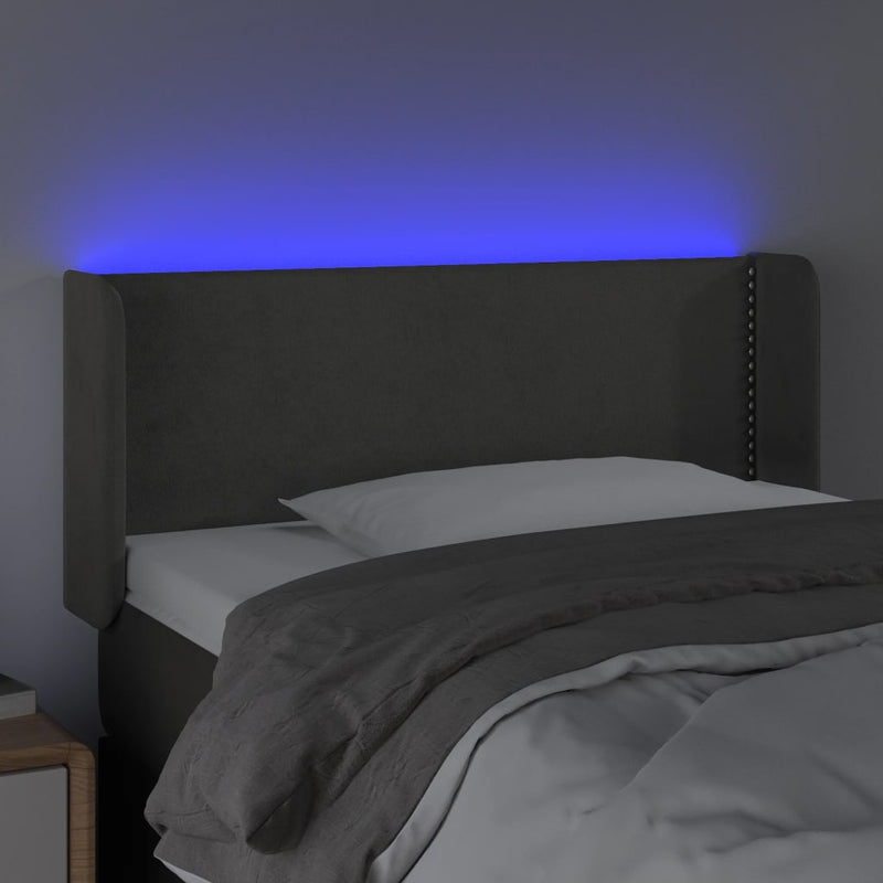 vidaXL sötétszürke bársony LED-es fejtámla 93 x 16 x 78/88 cm