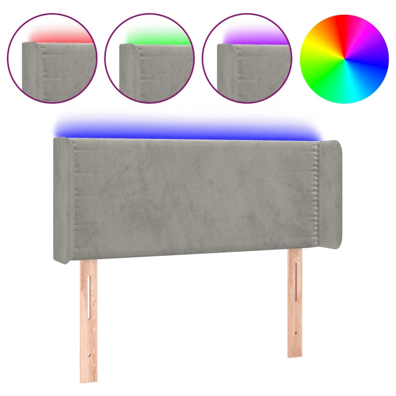 vidaXL világosszürke bársony LED-es fejtámla 103 x 16 x 78/88 cm