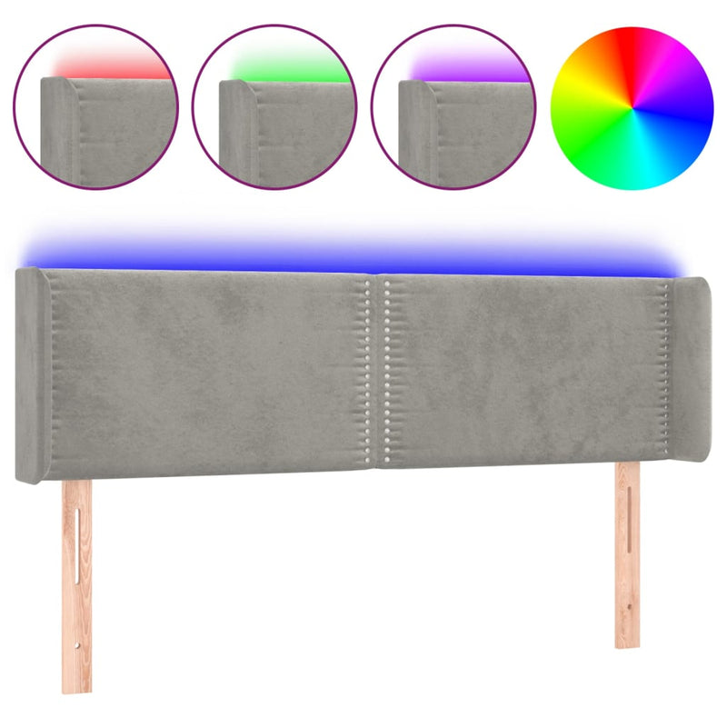 vidaXL világosszürke bársony LED-es fejtámla 147 x 16 x 78/88 cm