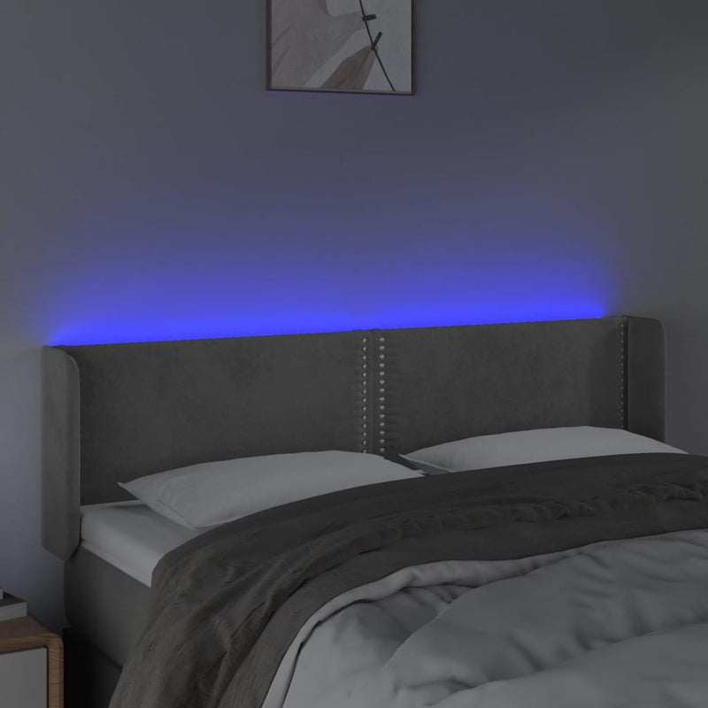 vidaXL világosszürke bársony LED-es fejtámla 147 x 16 x 78/88 cm