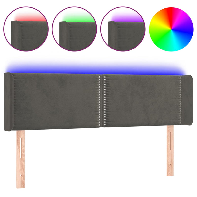 vidaXL sötétszürke bársony LED-es fejtámla 147 x 16 x 78/88 cm