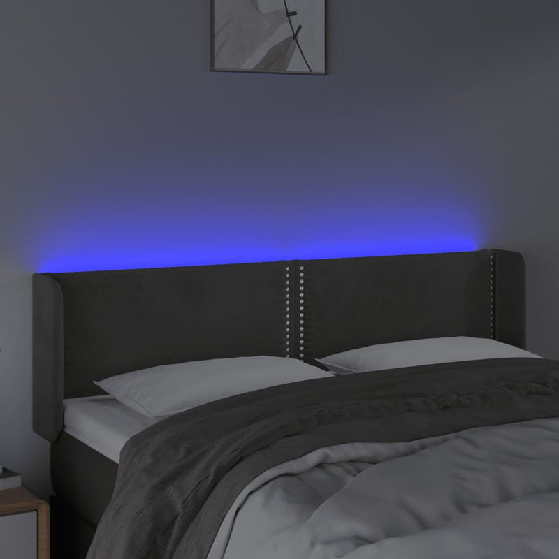 vidaXL sötétszürke bársony LED-es fejtámla 147 x 16 x 78/88 cm