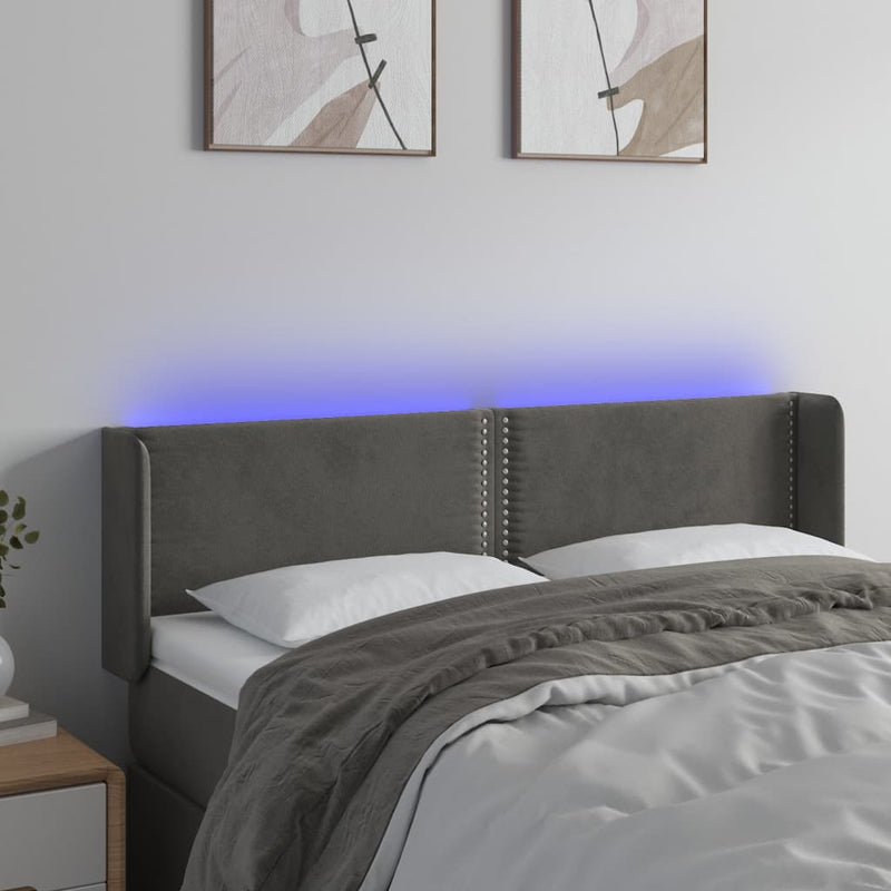 vidaXL sötétszürke bársony LED-es fejtámla 147 x 16 x 78/88 cm