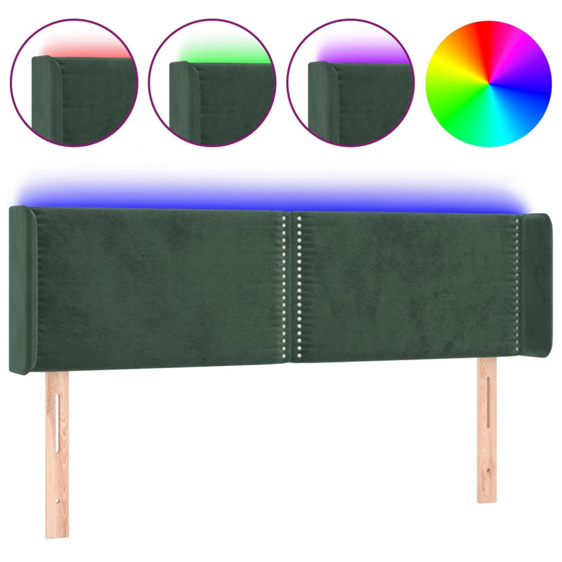 vidaXL sötétzöld bársony LED-es fejtámla 147 x 16 x 78/88 cm