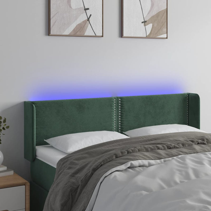 vidaXL sötétzöld bársony LED-es fejtámla 147 x 16 x 78/88 cm