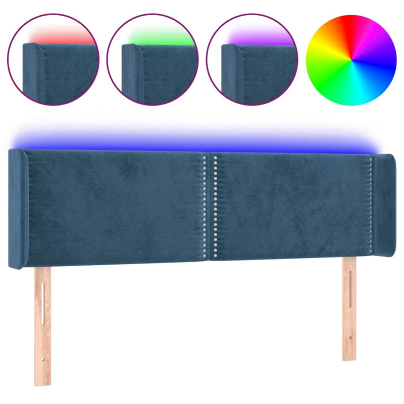 vidaXL sötétkék bársony LED-es fejtámla 147 x 16 x 78/88 cm