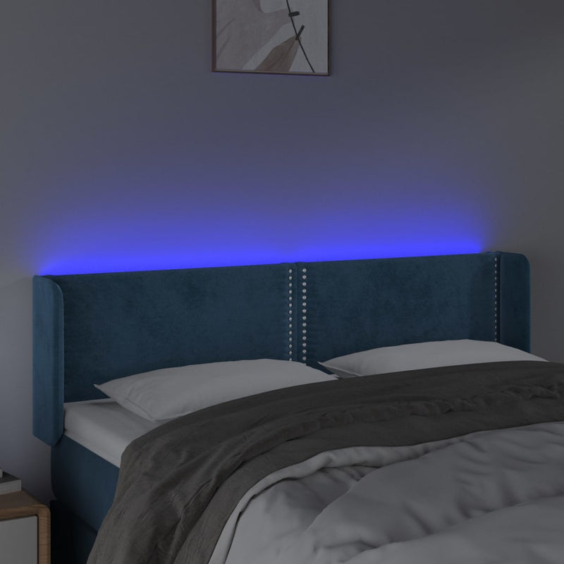 vidaXL sötétkék bársony LED-es fejtámla 147 x 16 x 78/88 cm