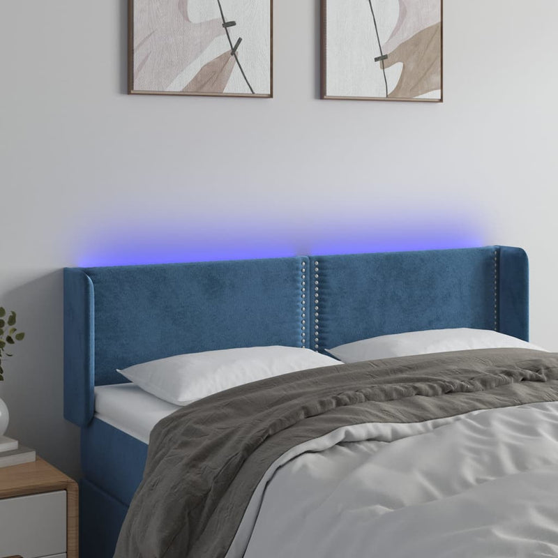 vidaXL sötétkék bársony LED-es fejtámla 147 x 16 x 78/88 cm