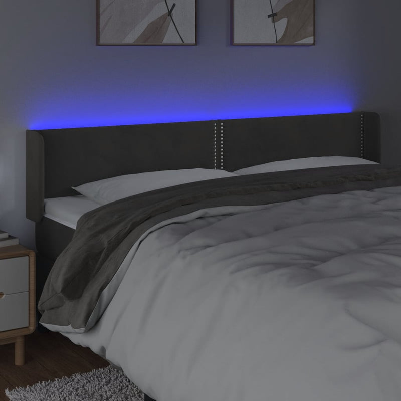 vidaXL sötétszürke bársony LED-es fejtámla 163 x 16 x 78/88 cm