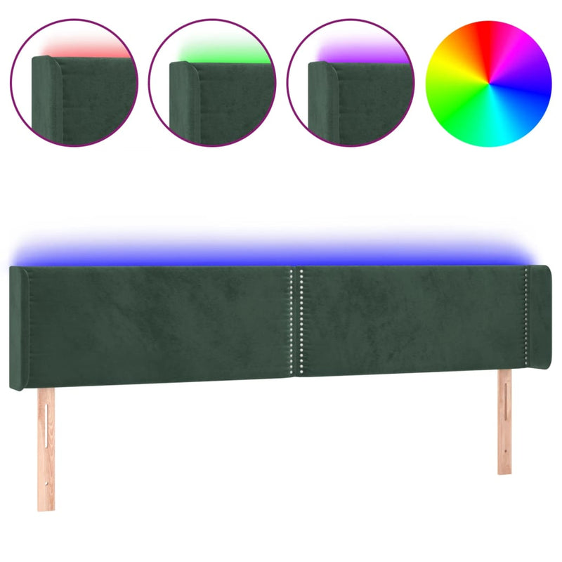 vidaXL sötétzöld bársony LED-es fejtámla 163 x 16 x 78/88 cm