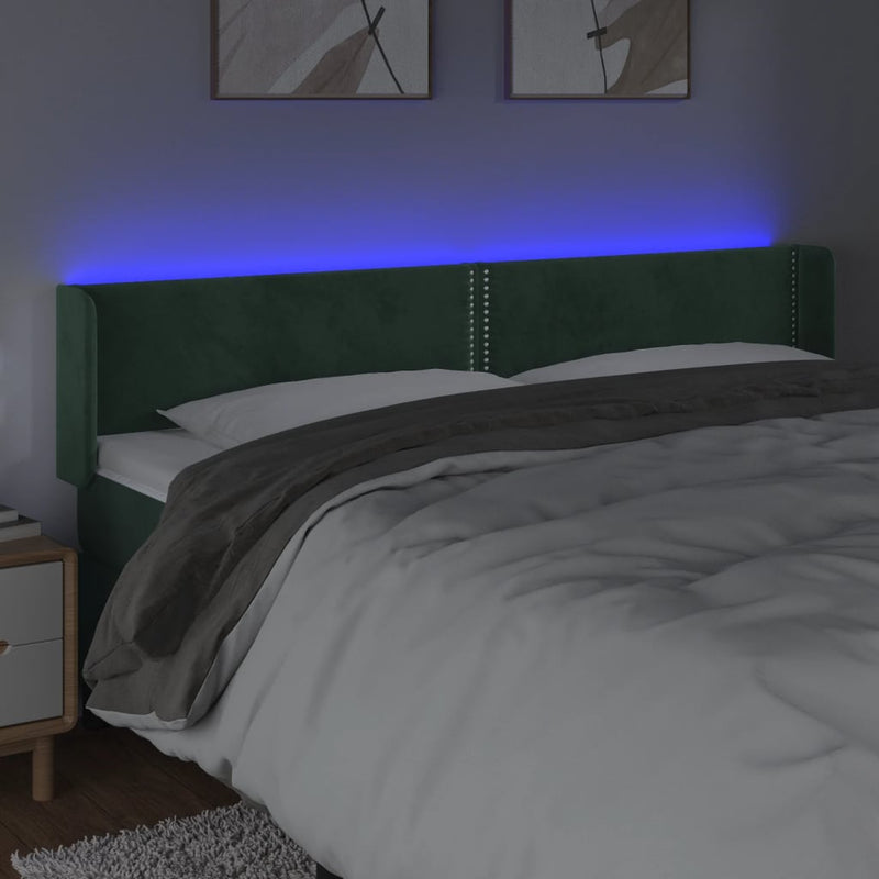 vidaXL sötétzöld bársony LED-es fejtámla 163 x 16 x 78/88 cm