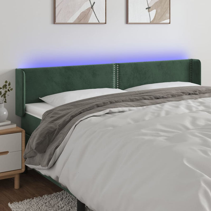 vidaXL sötétzöld bársony LED-es fejtámla 163 x 16 x 78/88 cm