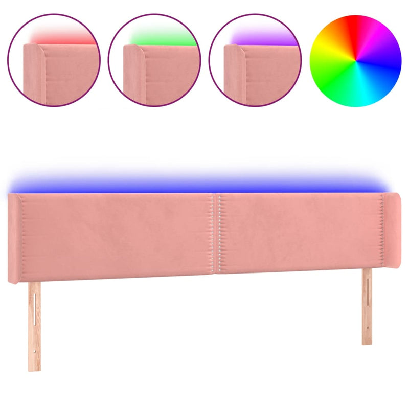 vidaXL rózsaszín bársony LED-es fejtámla 163x16x78/88 cm