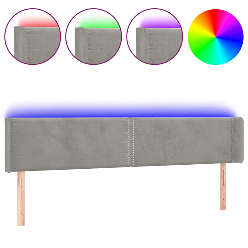 vidaXL világosszürke bársony LED-es fejtámla 183 x 16 x 78/88 cm
