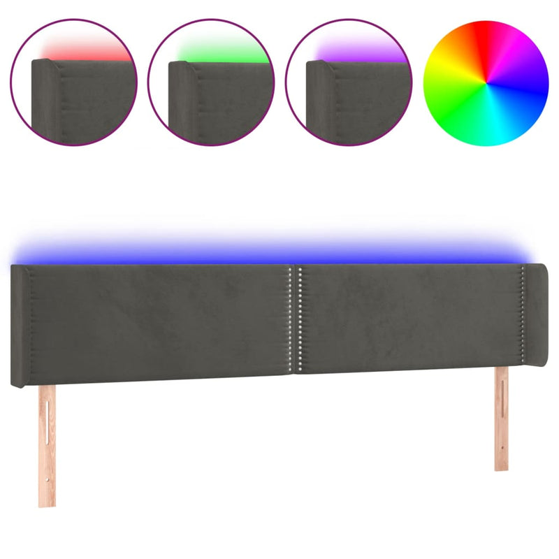 vidaXL sötétszürke bársony LED-es fejtámla 183 x 16 x 78/88 cm