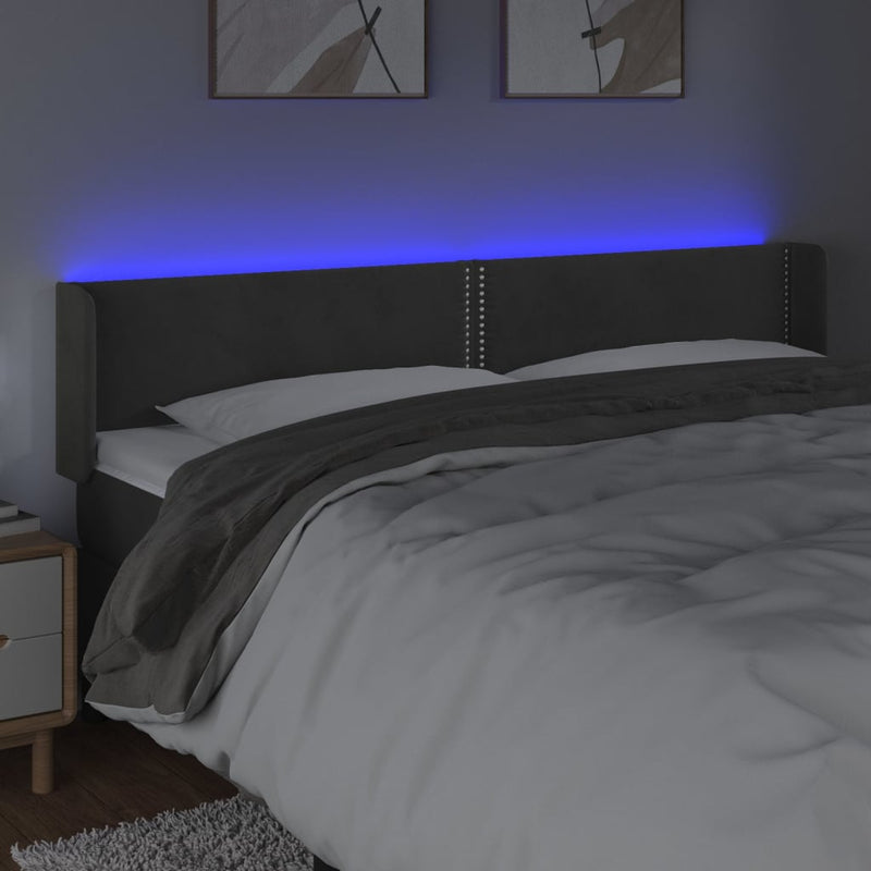 vidaXL sötétszürke bársony LED-es fejtámla 183 x 16 x 78/88 cm