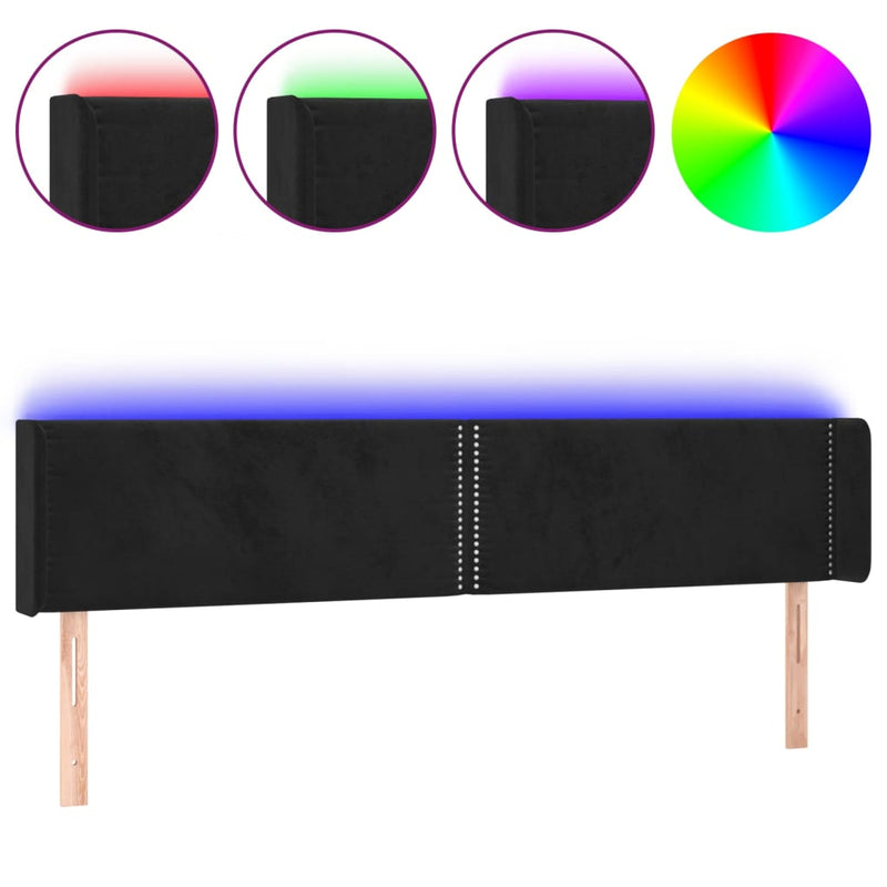 vidaXL fekete bársony LED-es fejtámla 183 x 16 x 78/88 cm